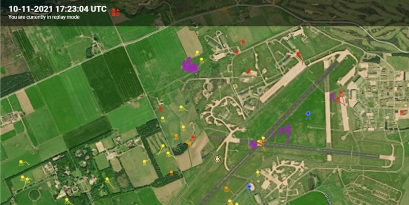 A fourth aerial view of the RAF Lossiemouth bird incident, showing how it progressed