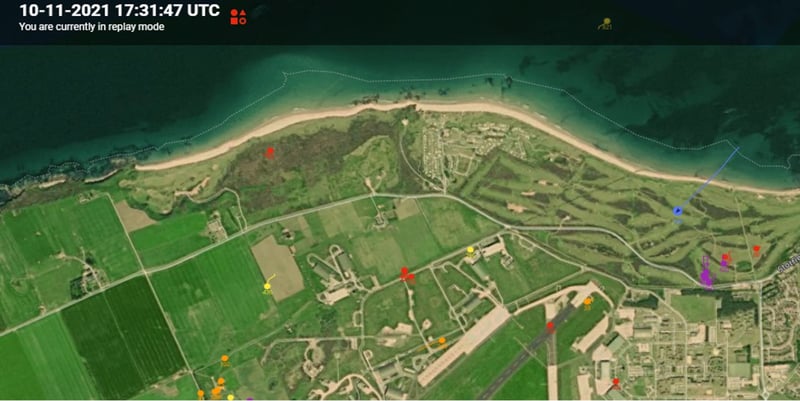 A sixth aerial view of the RAF Lossiemouth bird incident, showing how it progressed