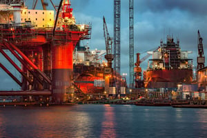 Offshore oil rig at night