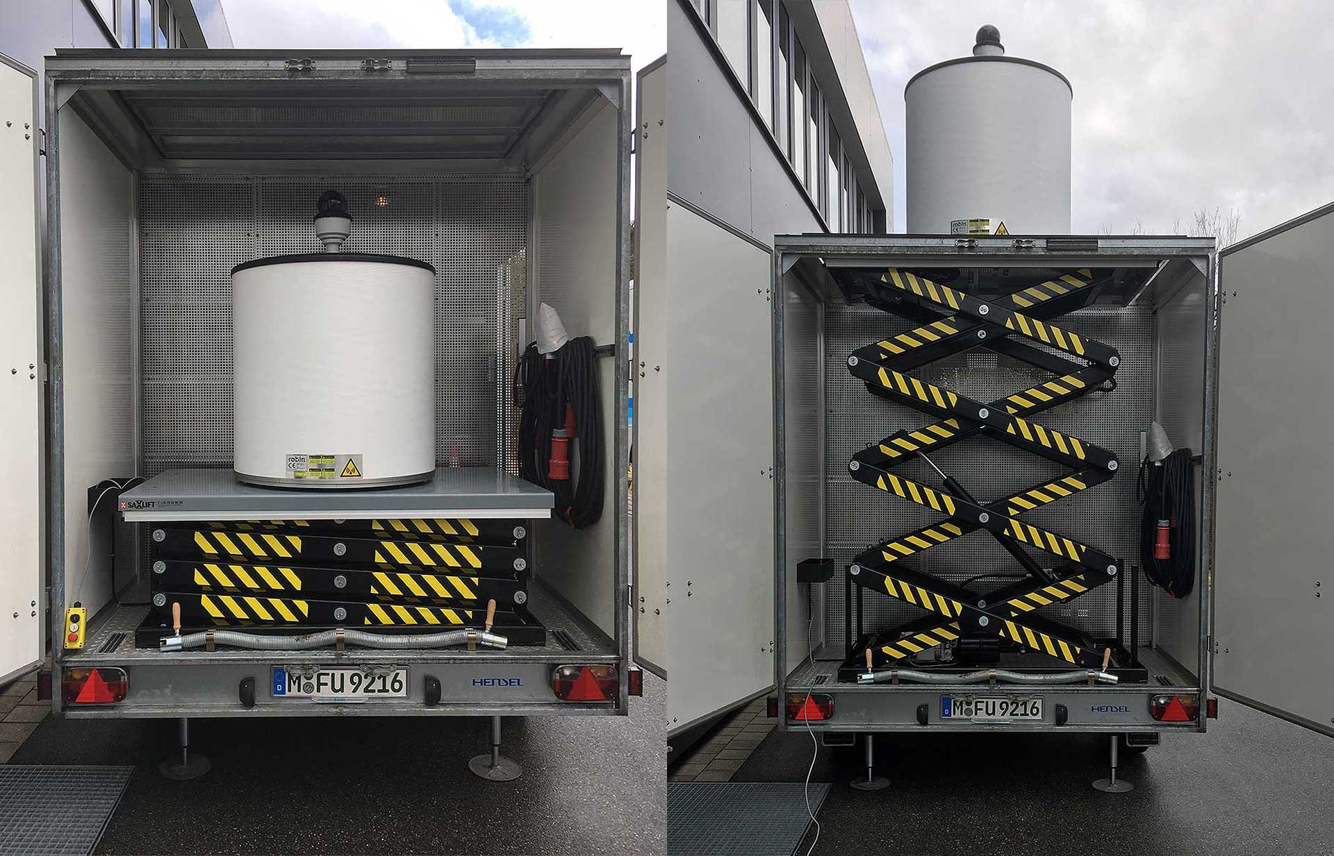 ELVIRA drone detection radar integrated in the Guardian Modular Drone Defence System, inside its transport vehicle