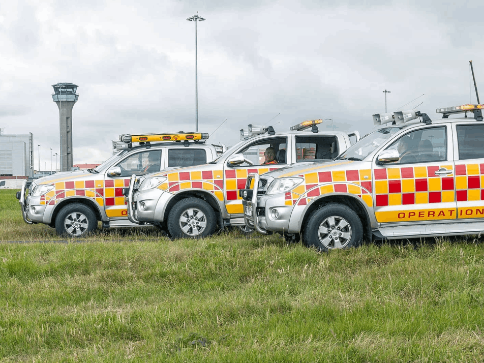a fleet of Scarecrow bird dispersal vehicles
